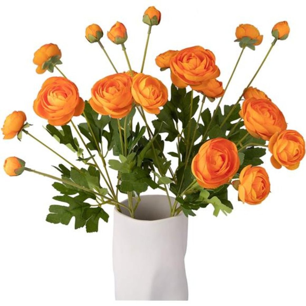 Artificial Silk Flowers Persian Ranunculus(Asian Buttercup 5 Bundles) (Orange)